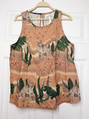 NWT Las Surenas Size M • Linen Sleeveless Top Leopard.